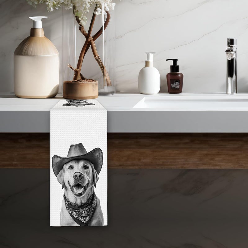 FIicy Labrador Retriever Gifts Western Dog Kitchen Towels, Gifts for Labrador Retriever Lovers Cowboy Decorative Hand Dish Tea Towel for Kitchen, Funny Dog Cowboy Cowgirl Home Bathroom Decor(16x24In) - Image 5